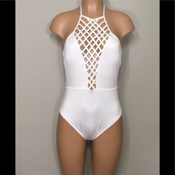 Kenneth Cole lattice high neck swimsuit. NWOT - Picture 2 of 8